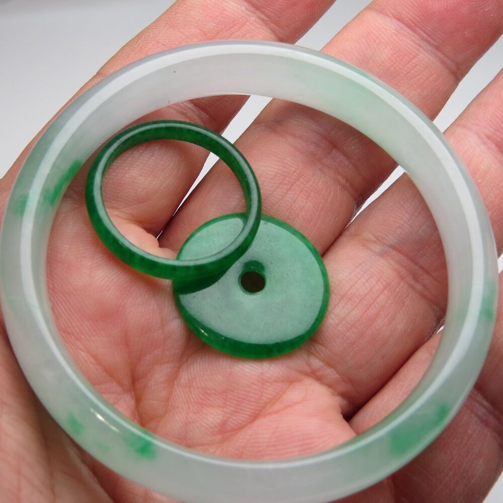 "Natural Jade bangle +   FREE Jade Ring & Jade Donut 57mm "